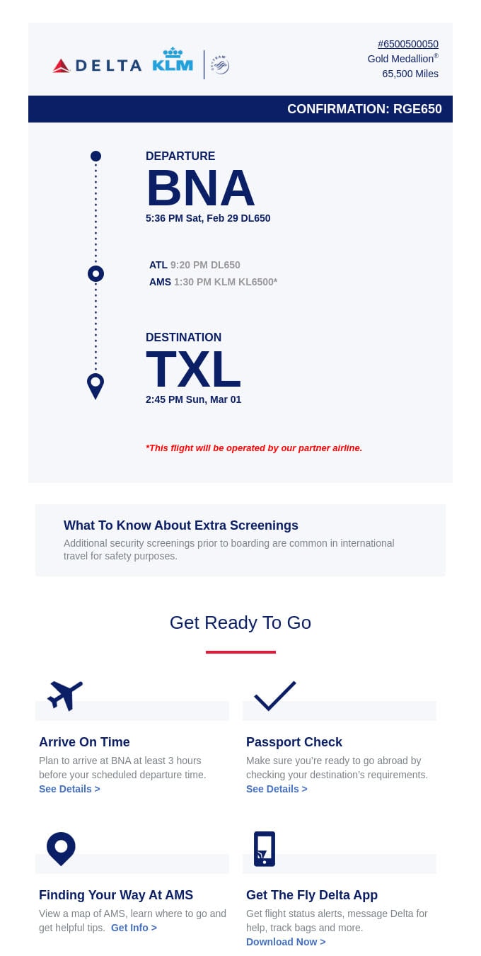 Confirmation Email Example from Delta