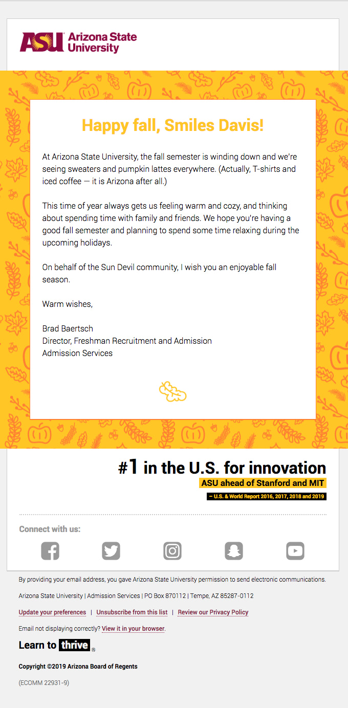 Email Design from ASU