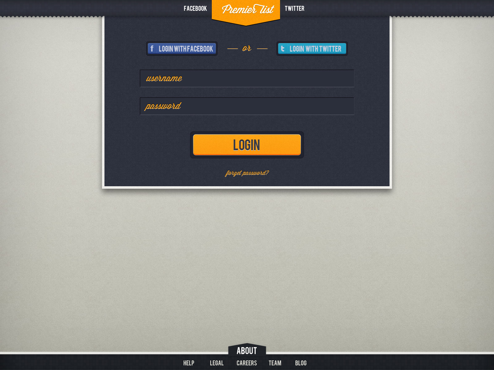 Login Page - Premier List by Vadim Sherbakov