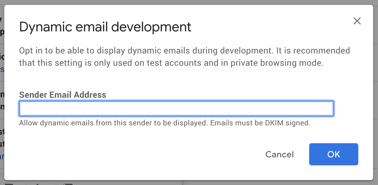 Amp Emails Developer Setting