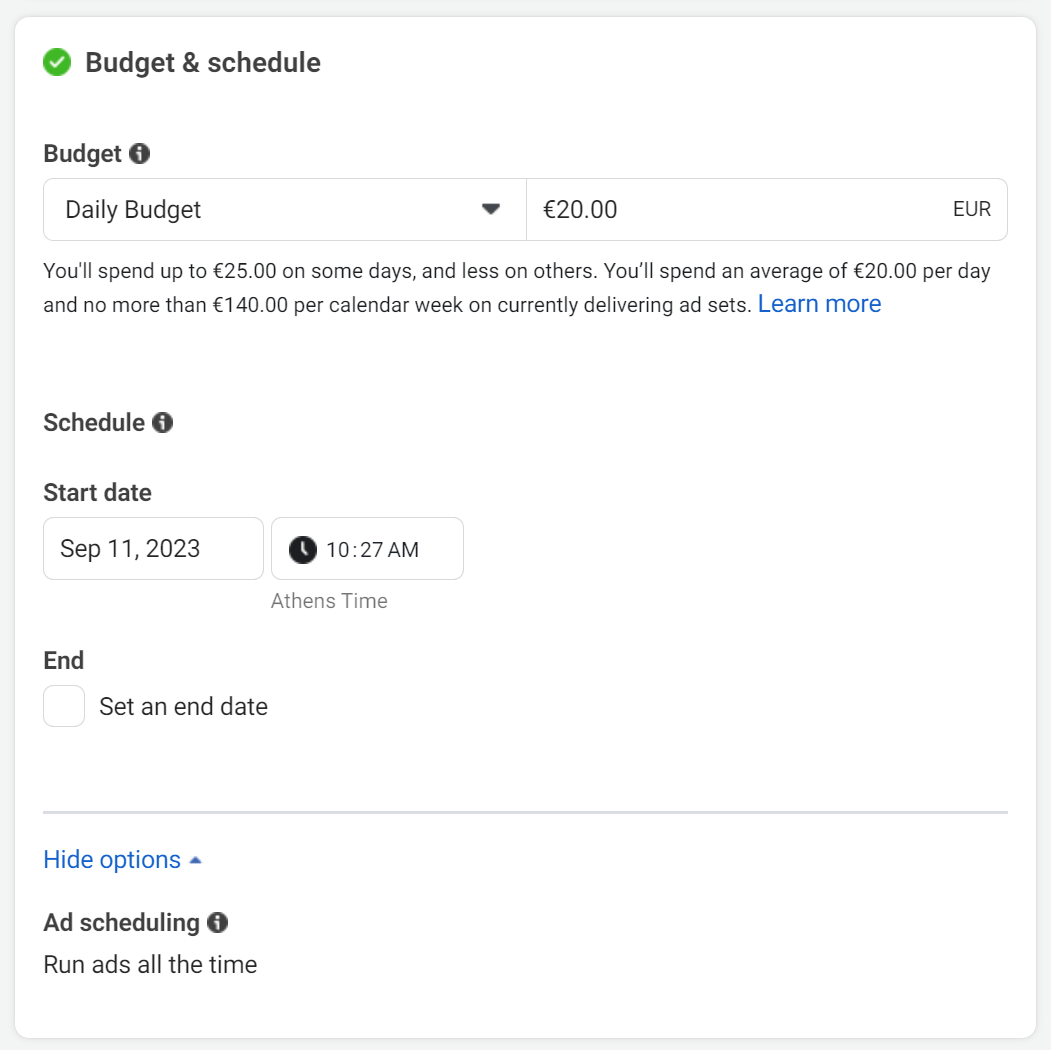 ad set budget and scheduling