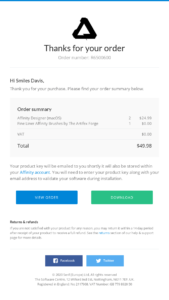 Affinity order confirmation email