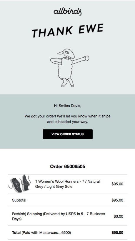 Allbirds transactional email example