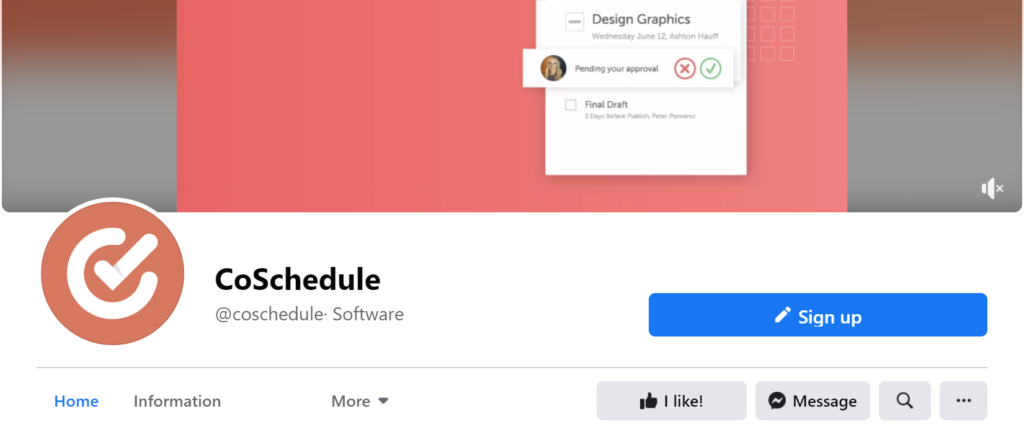 call-to-action on the social media profile of coschedule