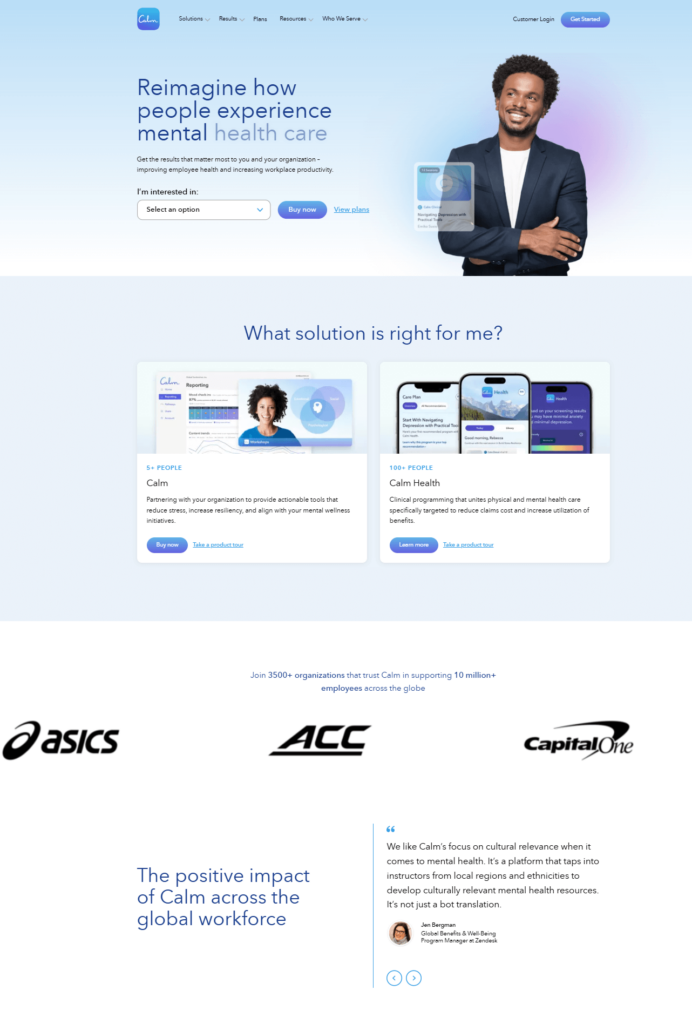 Calm landing page copy