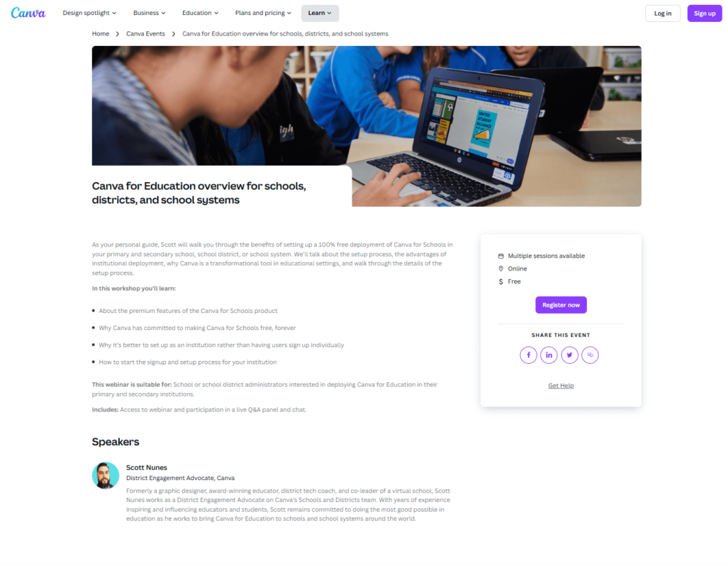 Canva landing page copy example