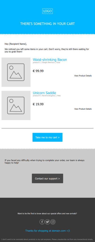 cart abandonment template by Moosend