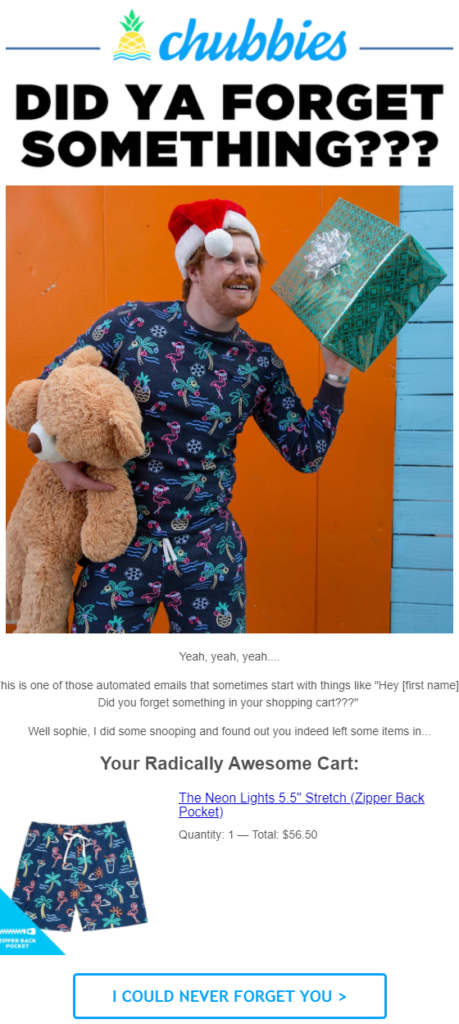 Chubbies abandoned cart email