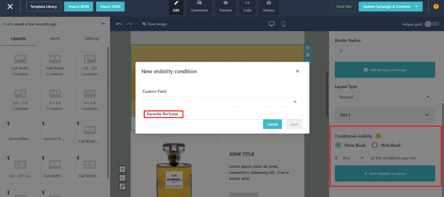 conditional visibility blocks example