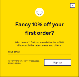 email opt-in form by Happy Socks