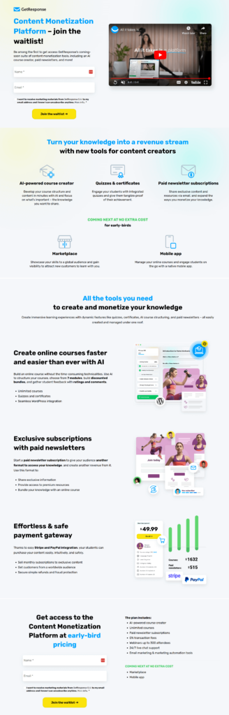 getresponse waitlist landing page example