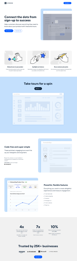 intercom saas landing page