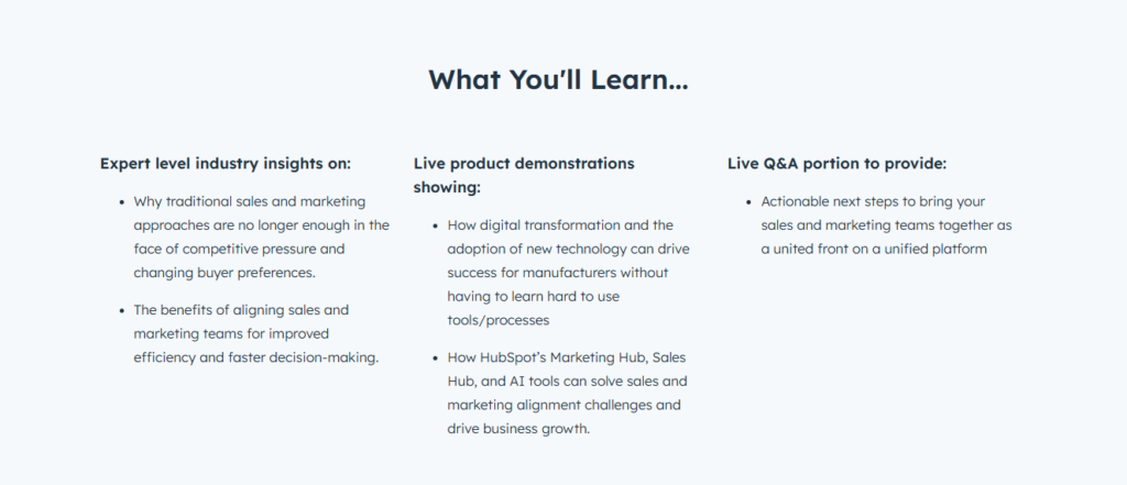 webinar landing content page example