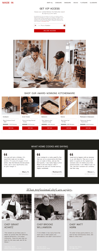 made in cookware waitlist landing page