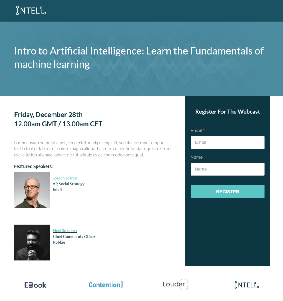 minimal webinar landing page by Moosend