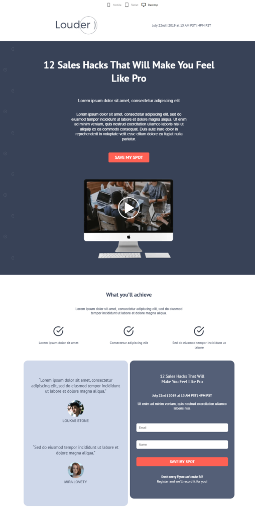 Moosend sales landing page