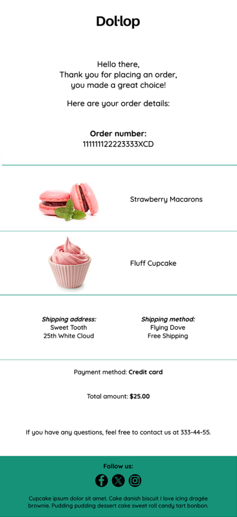 order confirmation email by Moosend