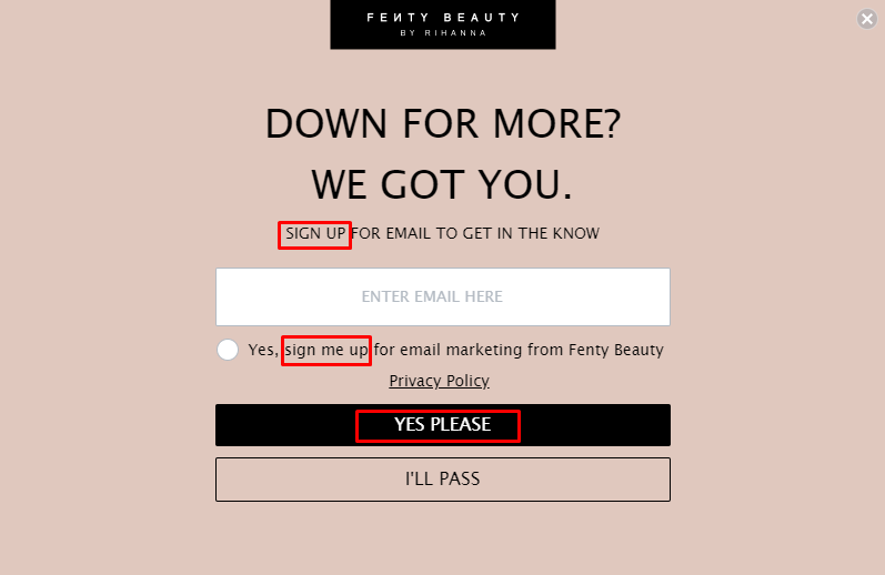 cta example fenty beauty