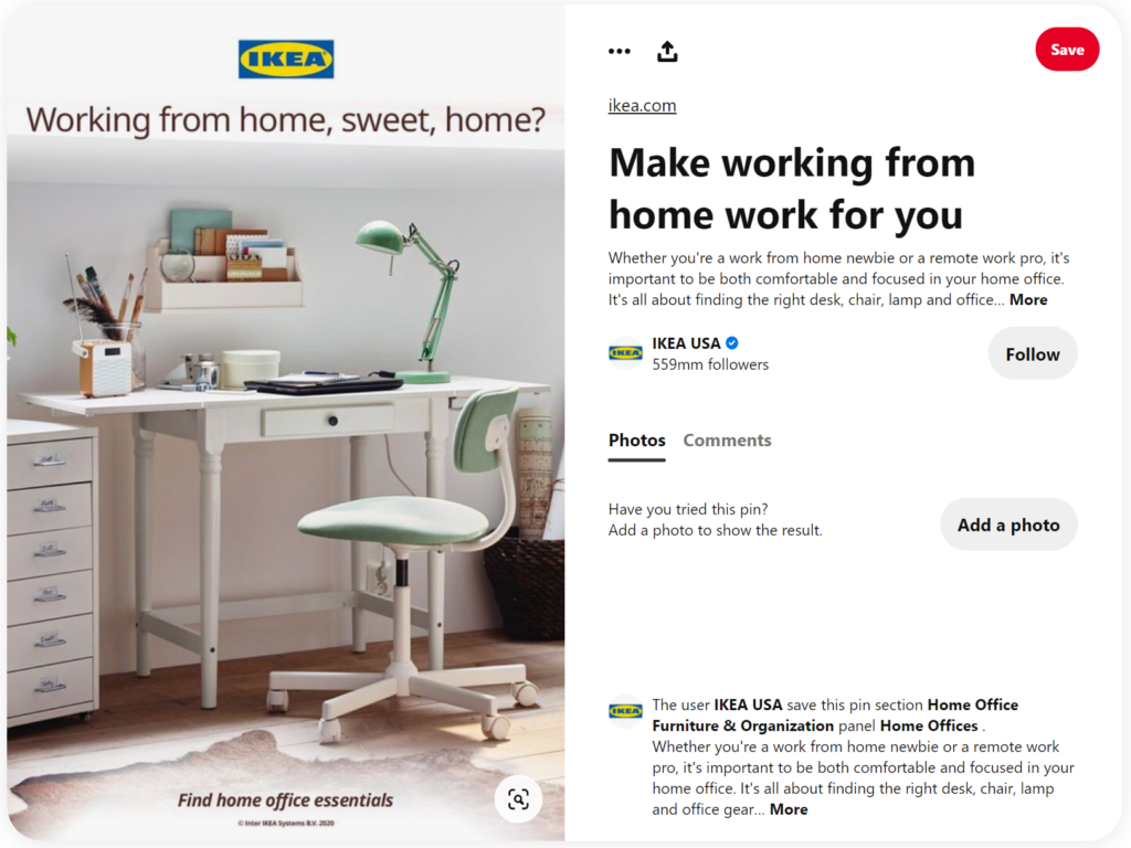 Pinterest marketing example from IKEA