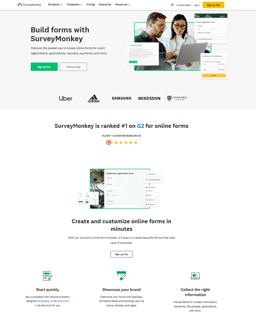 Survey Monkey landing page example