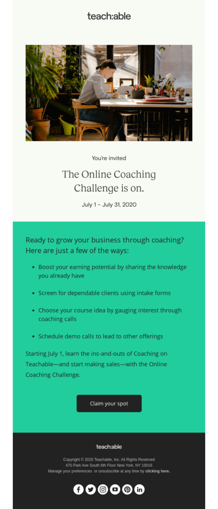 Teachable landing page