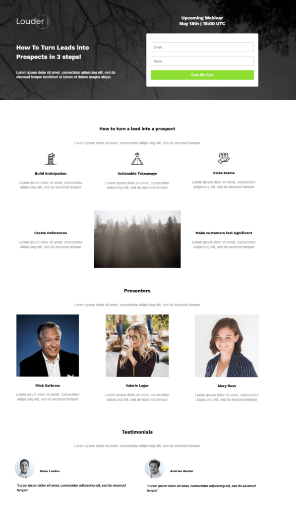 webinar landing page template
