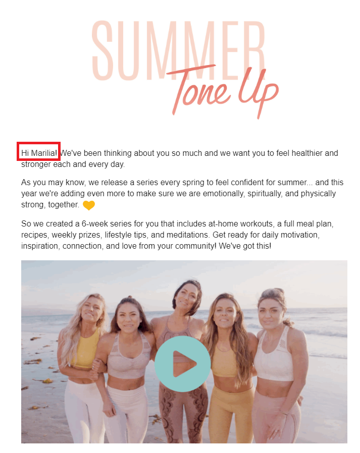 ecommerce email marketing example Tone It Up