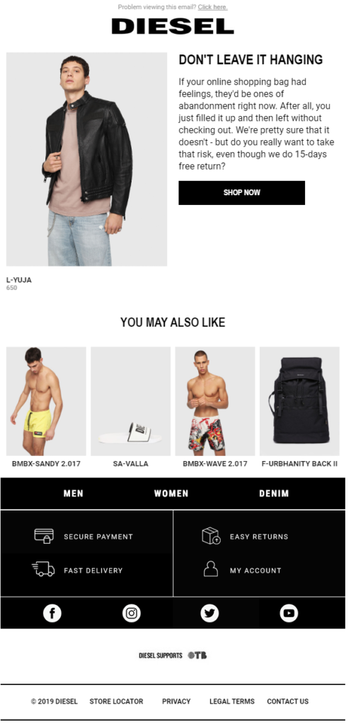 ecommerce email marketing cart abandonment campaign diesel